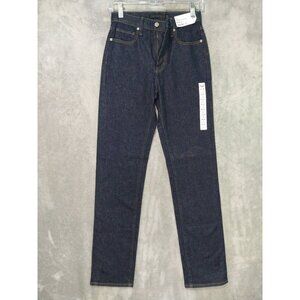 UNIQLO Jeans Women 23x32 Blue Denim Slim Fit Straight Mid Rise Stretch Dark Wash